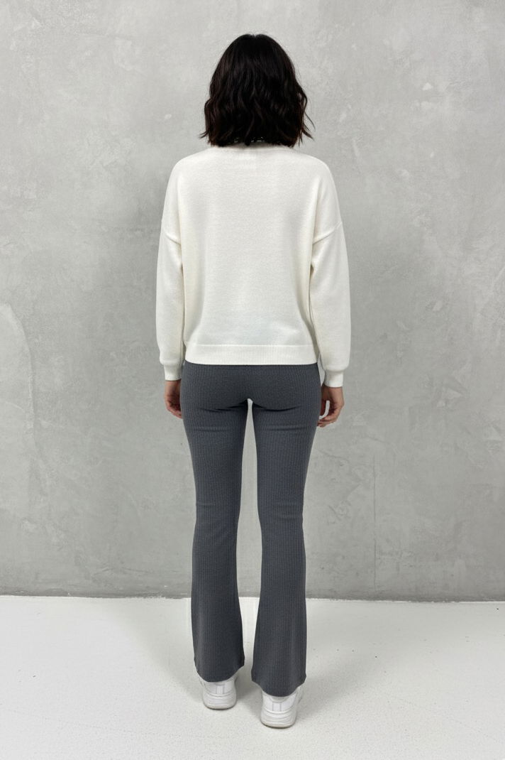 İspanyol Paça Yüksek Bel Raporlu Tayt - 27980-FUME - 3