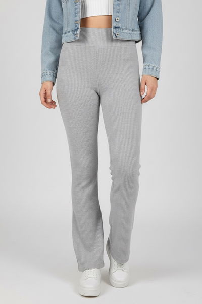 İspanyol Paça Yüksek Bel Raporlu Tayt - 27980-GRI 