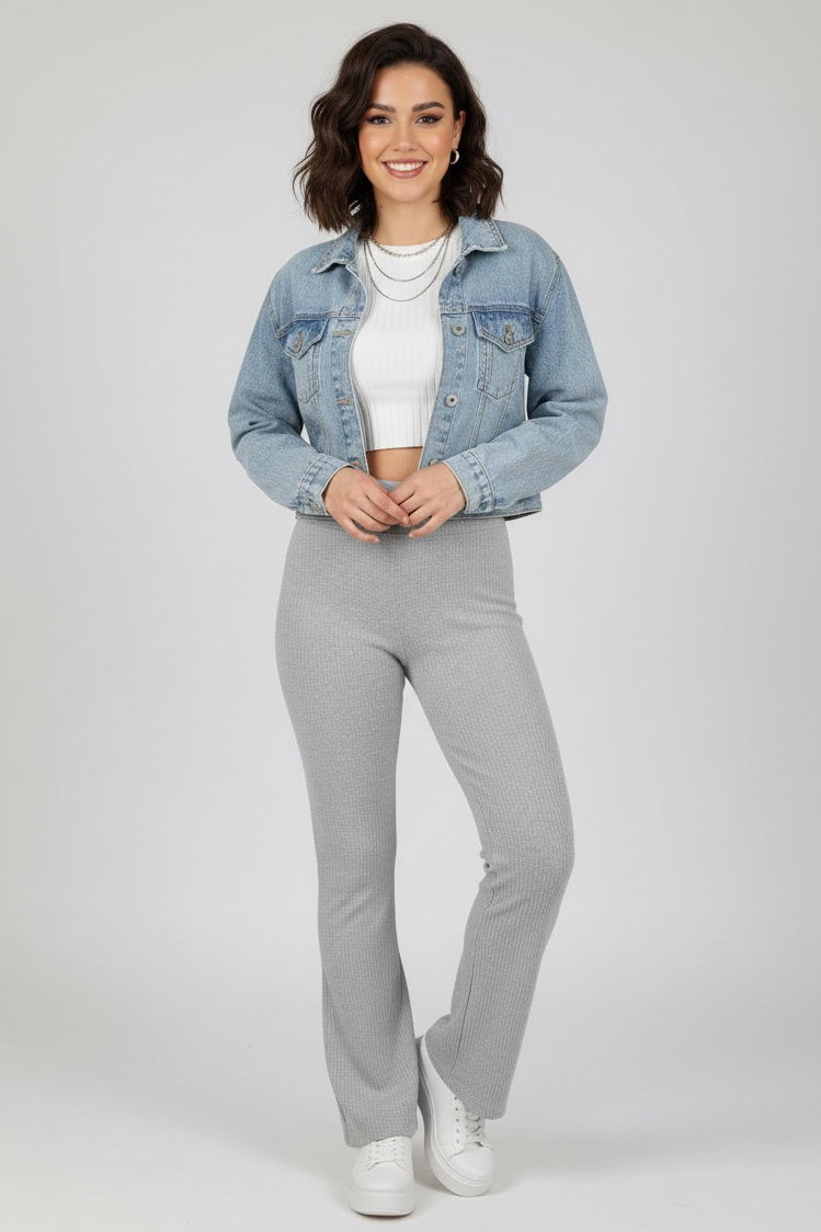 İspanyol Paça Yüksek Bel Raporlu Tayt - 27980-GRI - 2