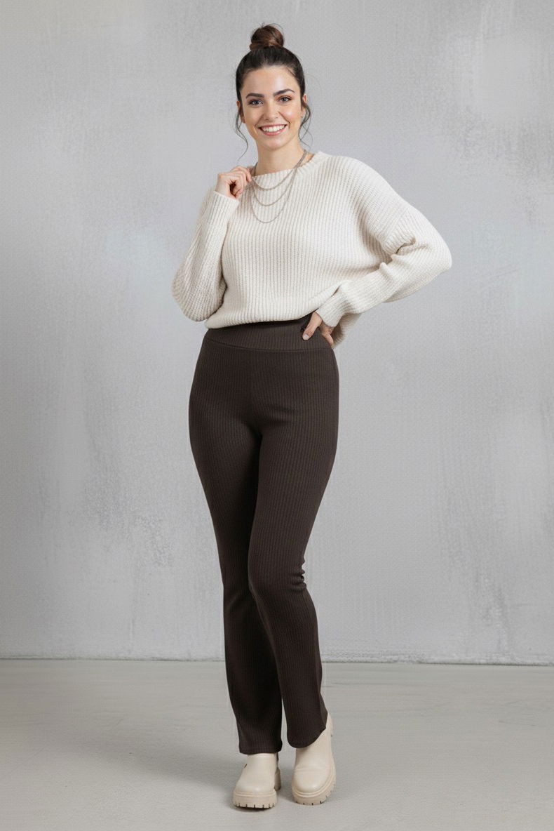 İspanyol Paça Yüksek Bel Raporlu Tayt - 27980-KAHVE - 1