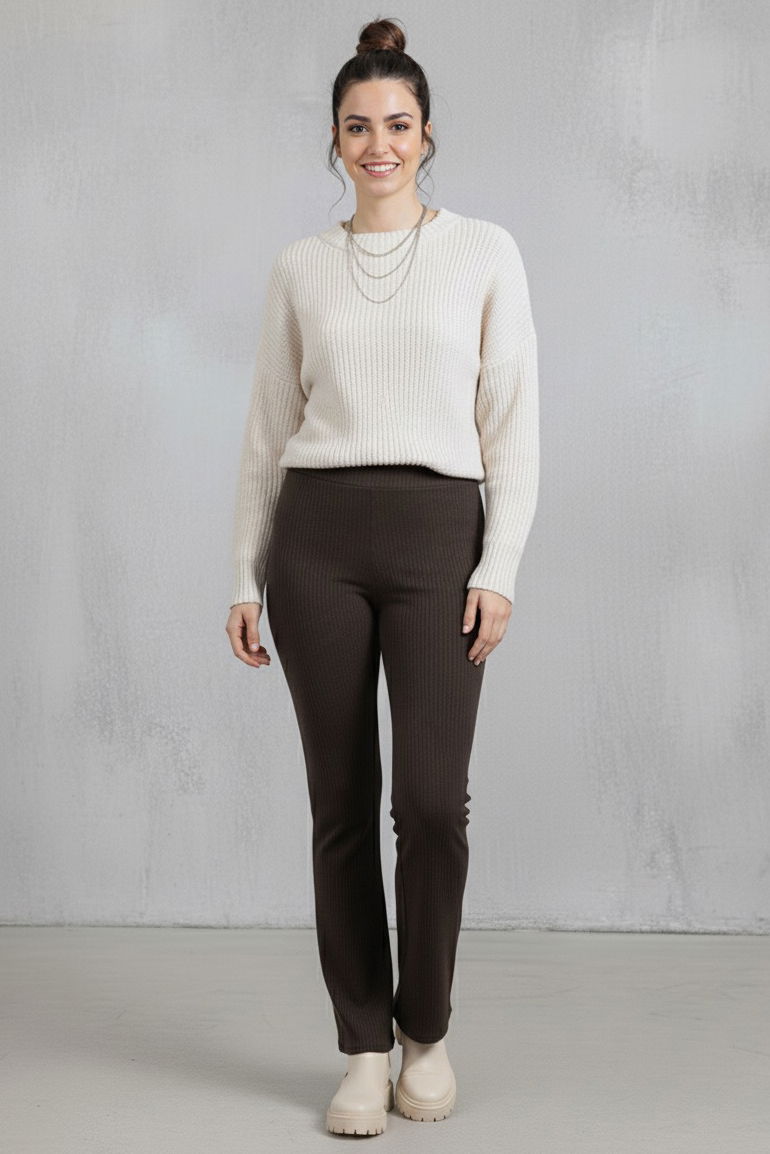 İspanyol Paça Yüksek Bel Raporlu Tayt - 27980-KAHVE - 3