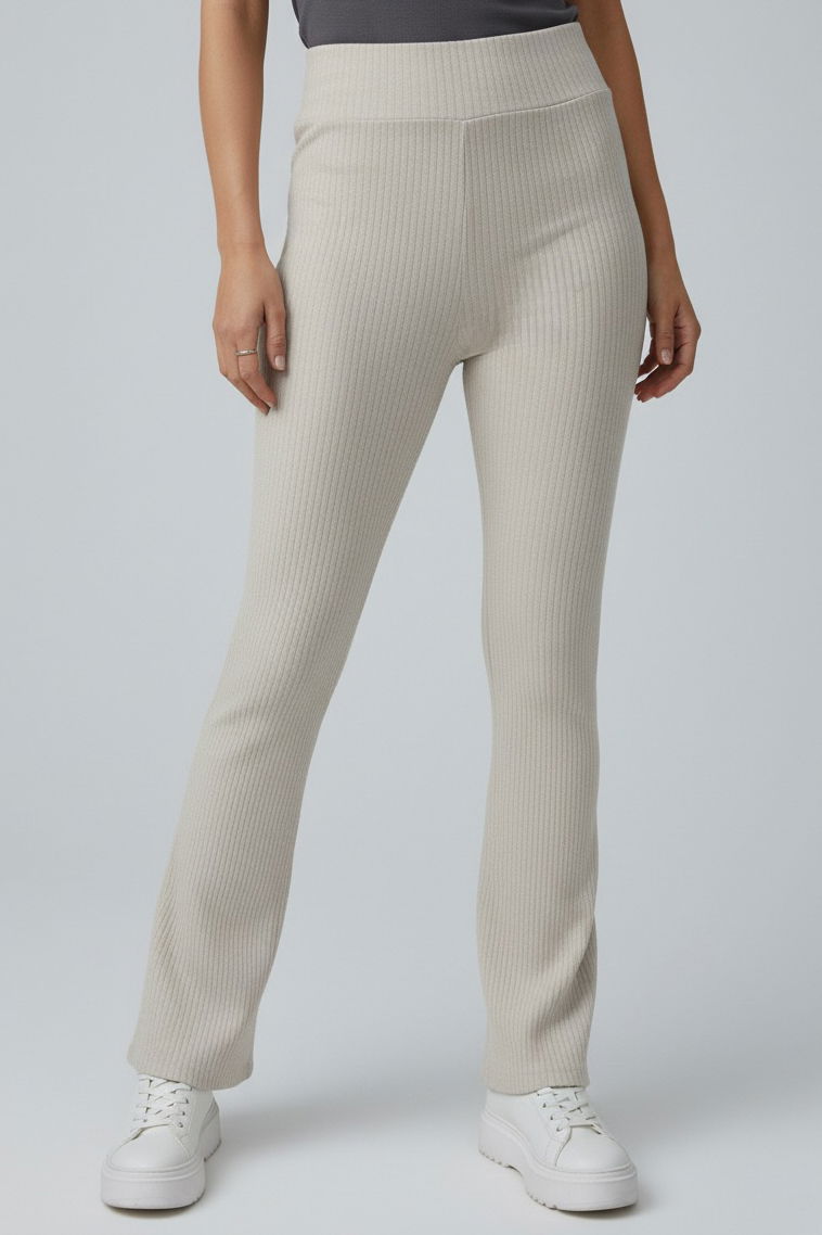 İspanyol Paça Yüksek Bel Raporlu Tayt - 27980-KREM - TOFİSA