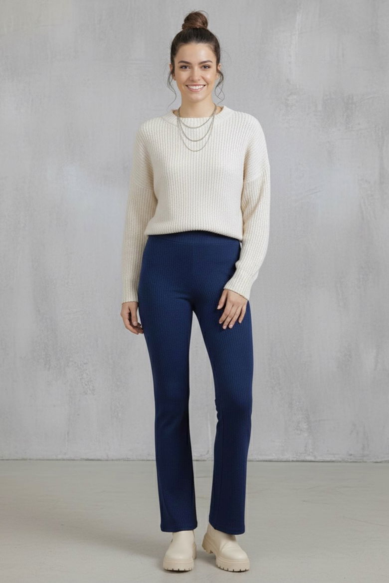 İspanyol Paça Yüksek Bel Raporlu Tayt - 27980-LACIVERT - 2