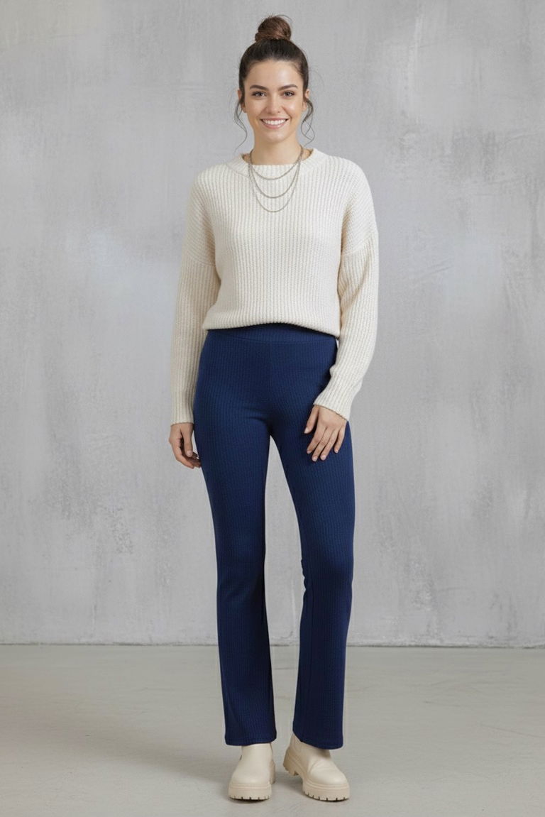 İspanyol Paça Yüksek Bel Raporlu Tayt - 27980-LACIVERT - TOFİSA