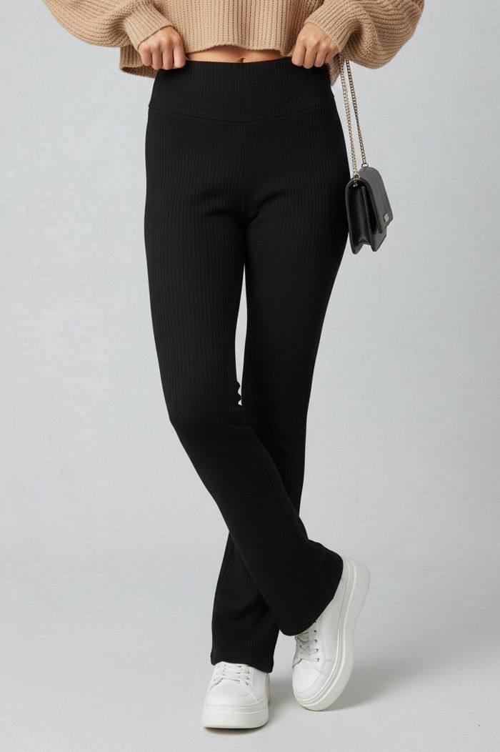 İspanyol Paça Yüksek Bel Raporlu Tayt - 27980-SIYAH - TOFİSA