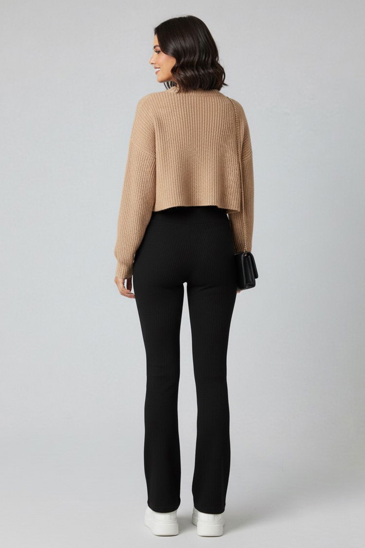 İspanyol Paça Yüksek Bel Raporlu Tayt - 27980-SIYAH - TOFİSA