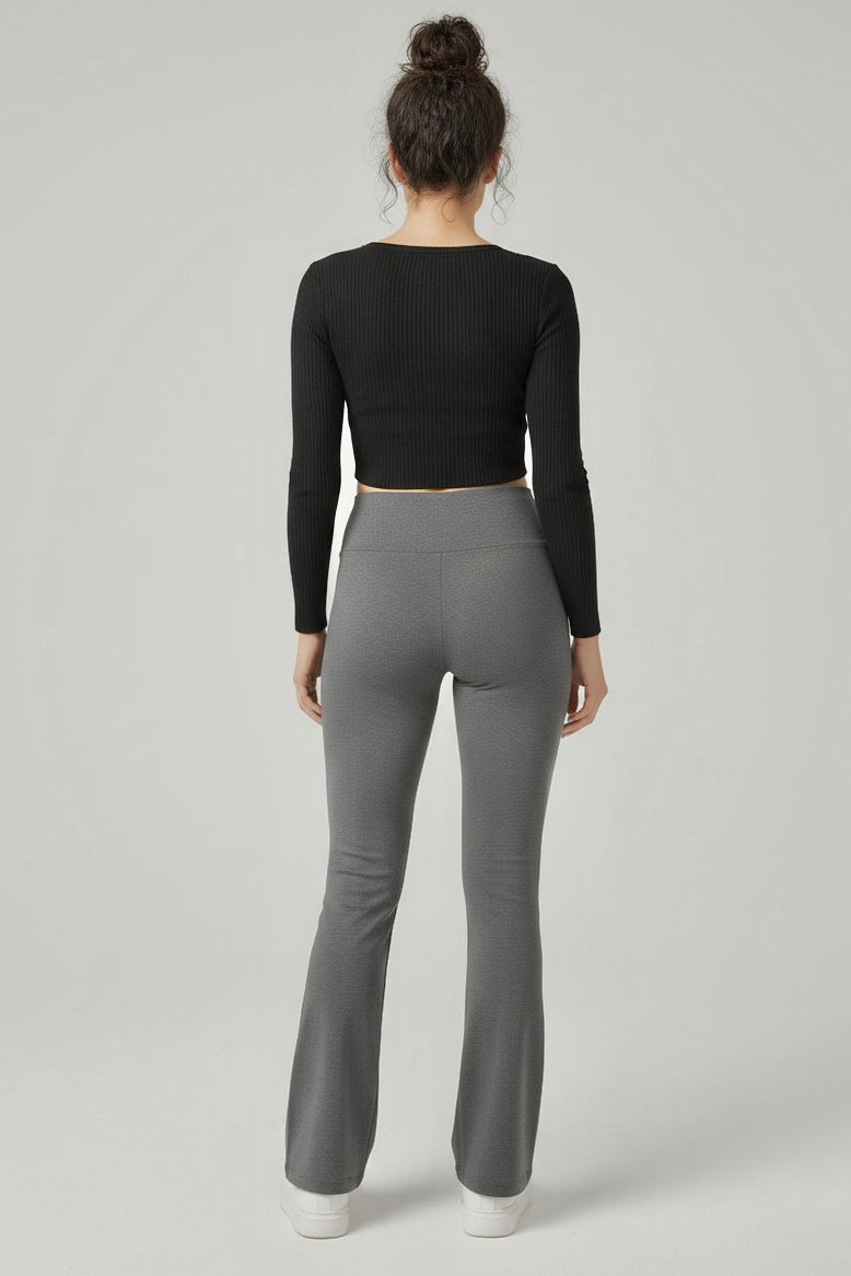 İspanyol Paça Yüksek Bel Şardonlı Ribana Tayt - 27979-FUME - 3