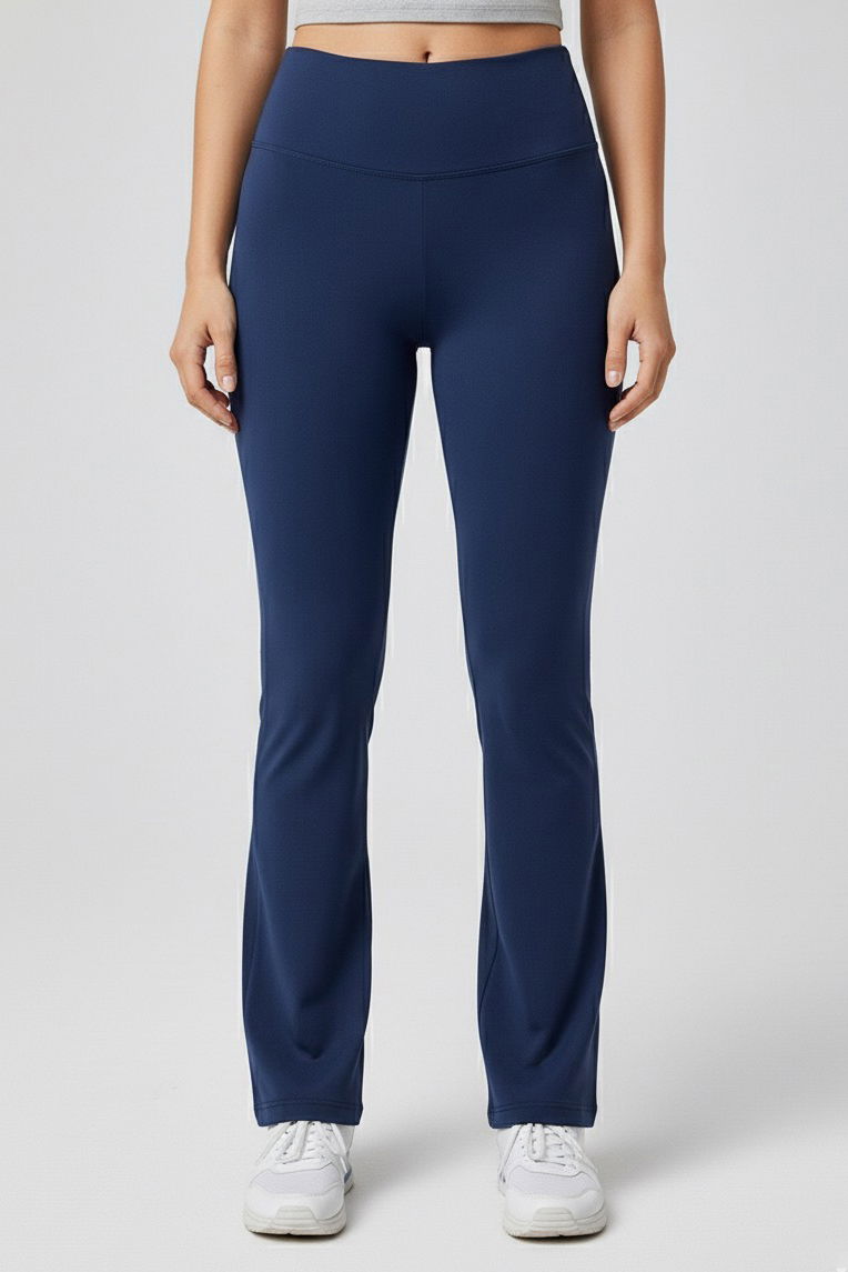 İspanyol Paça Yüksek Bel Şardonlı Ribana Tayt - 27979-LACIVERT - TOFİSA