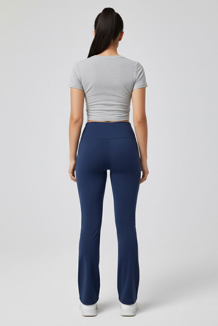 İspanyol Paça Yüksek Bel Şardonlı Ribana Tayt - 27979-LACIVERT - TOFİSA