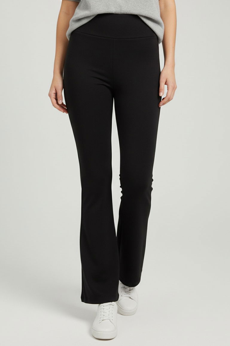 İspanyol Paça Yüksek Bel Şardonlı Ribana Tayt - 27979-SIYAH - 1