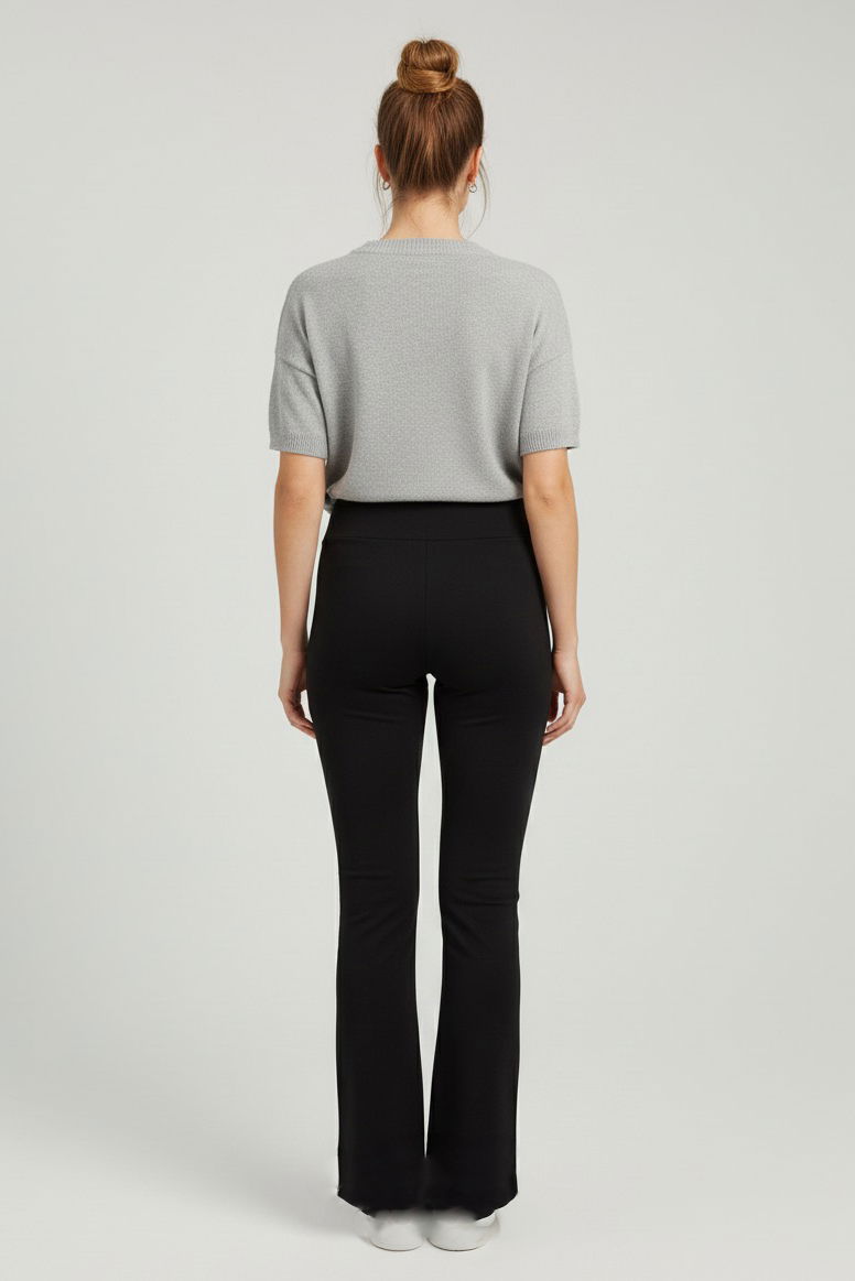 İspanyol Paça Yüksek Bel Şardonlı Ribana Tayt - 27979-SIYAH - 3