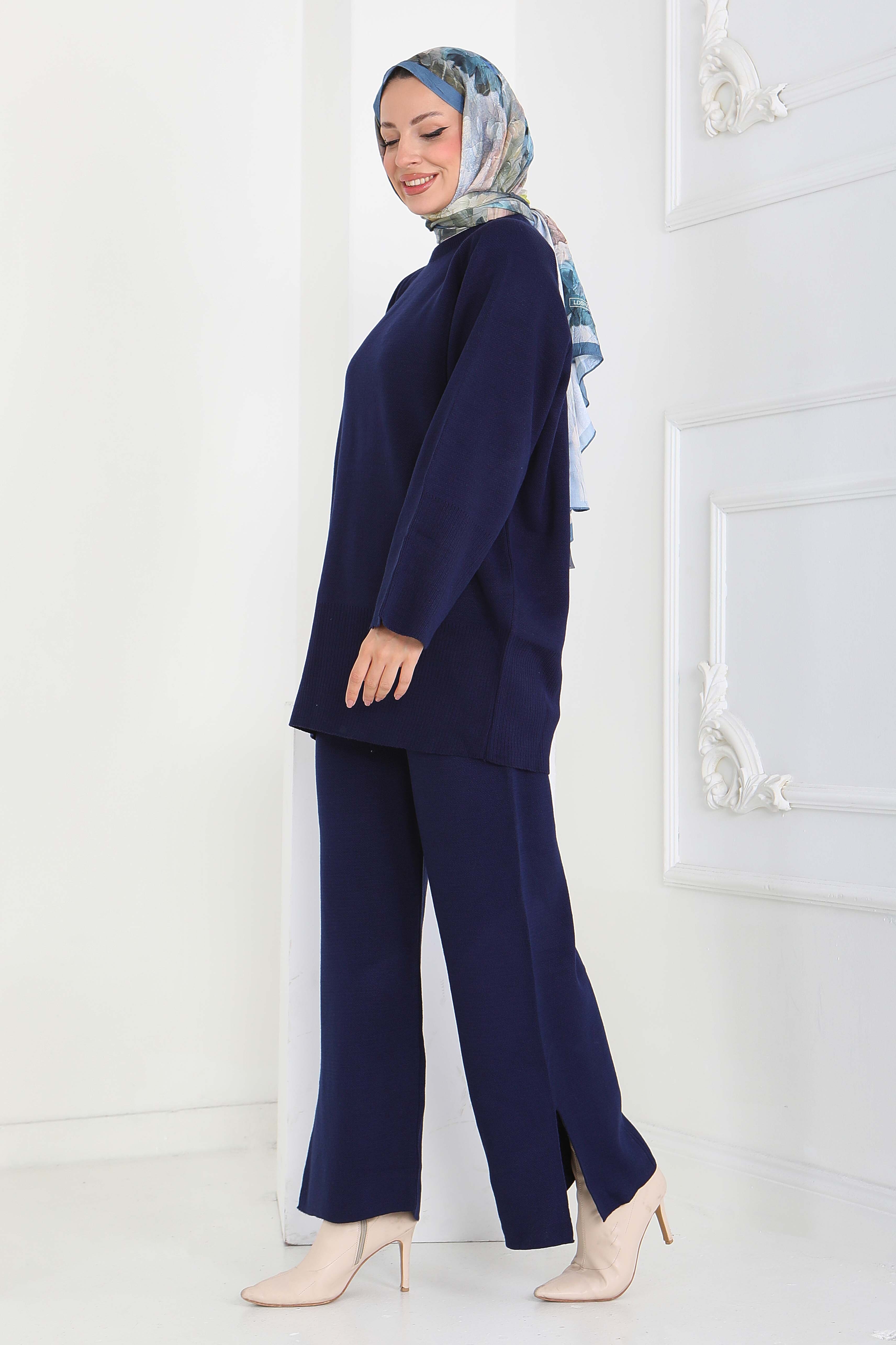 İtalyan Kollu Triiko Takım - 27933-LACIVERT - 1