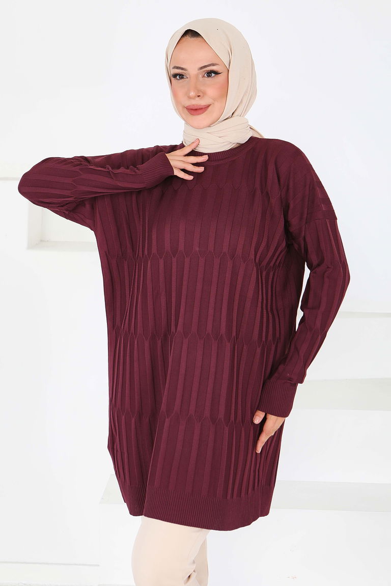 Janjanlı Triko Tunik - 27797-BORDO - TOFİSA