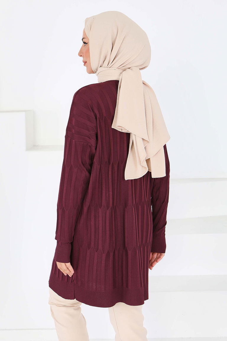 Janjanlı Triko Tunik - 27797-BORDO - TOFİSA