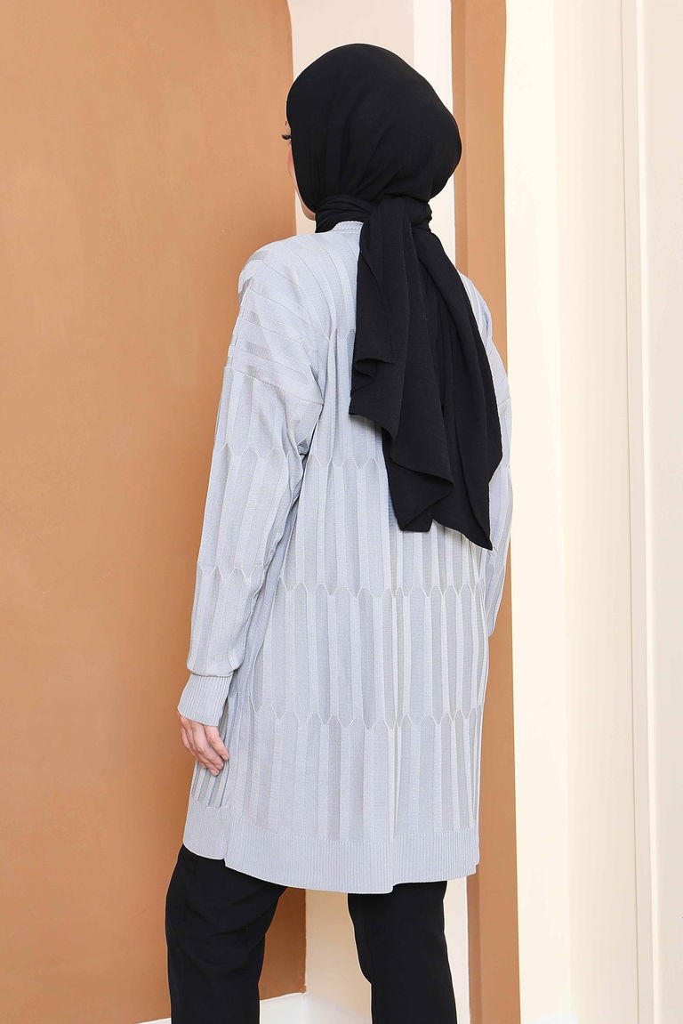 Janjanlı Triko Tunik - 27797-GRI - TOFİSA