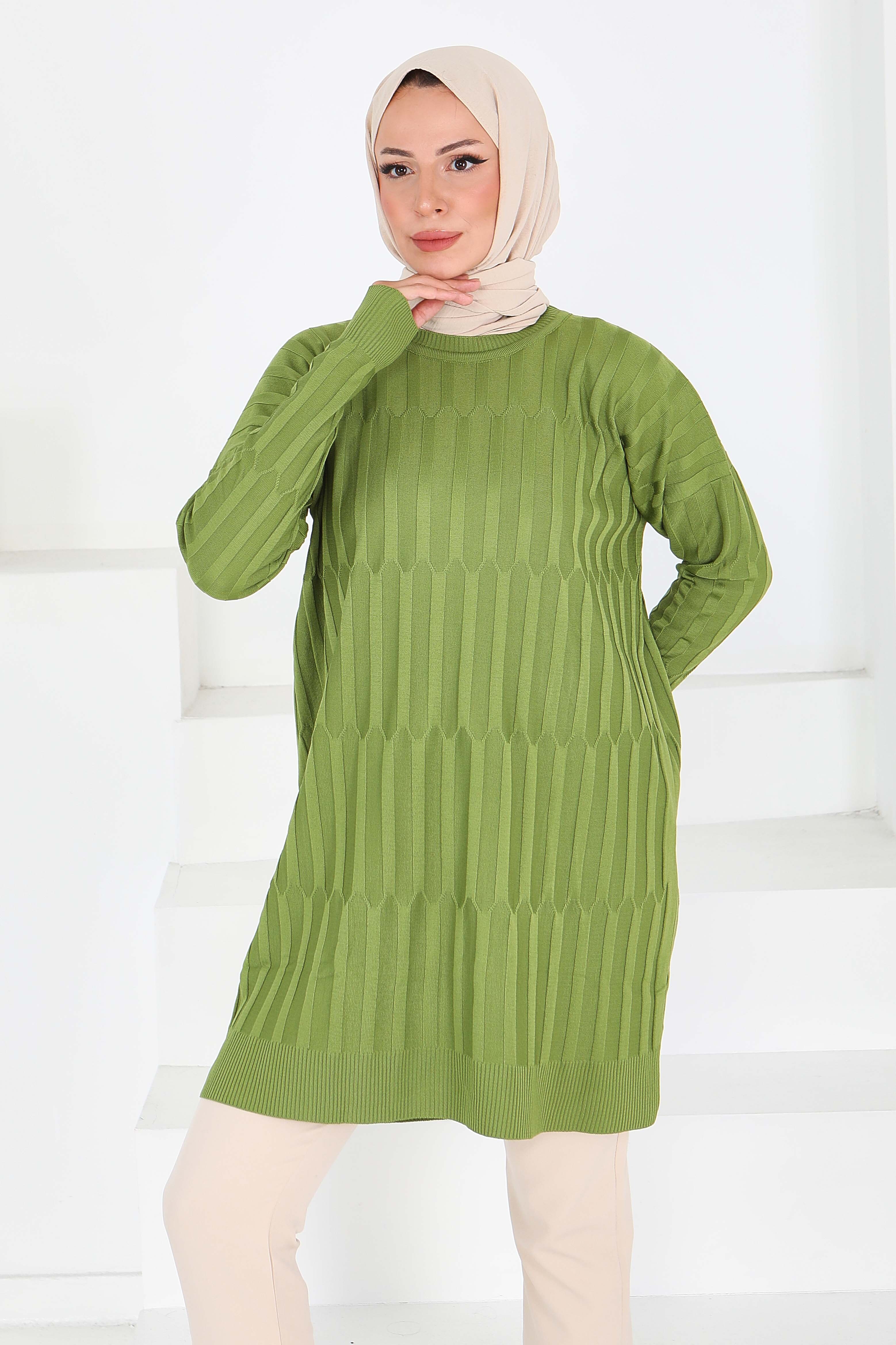 Janjanlı Triko Tunik - 27797-HAKI - 1