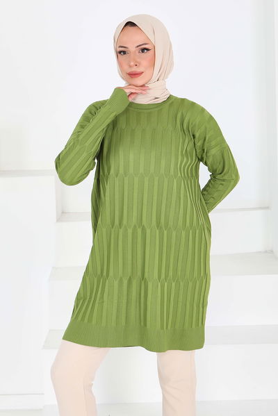 Janjanlı Triko Tunik - 27797-HAKI 