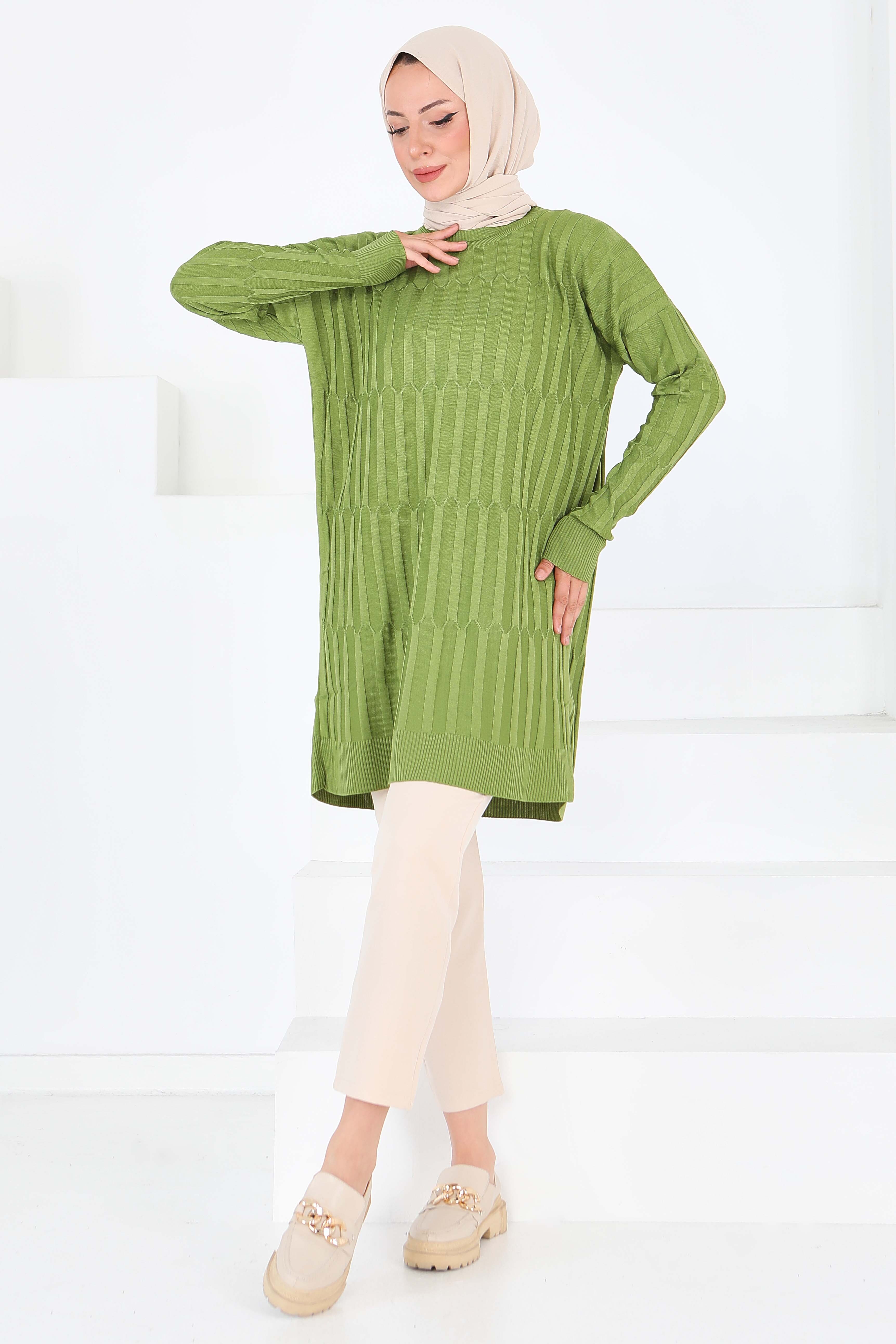Janjanlı Triko Tunik - 27797-HAKI - 2