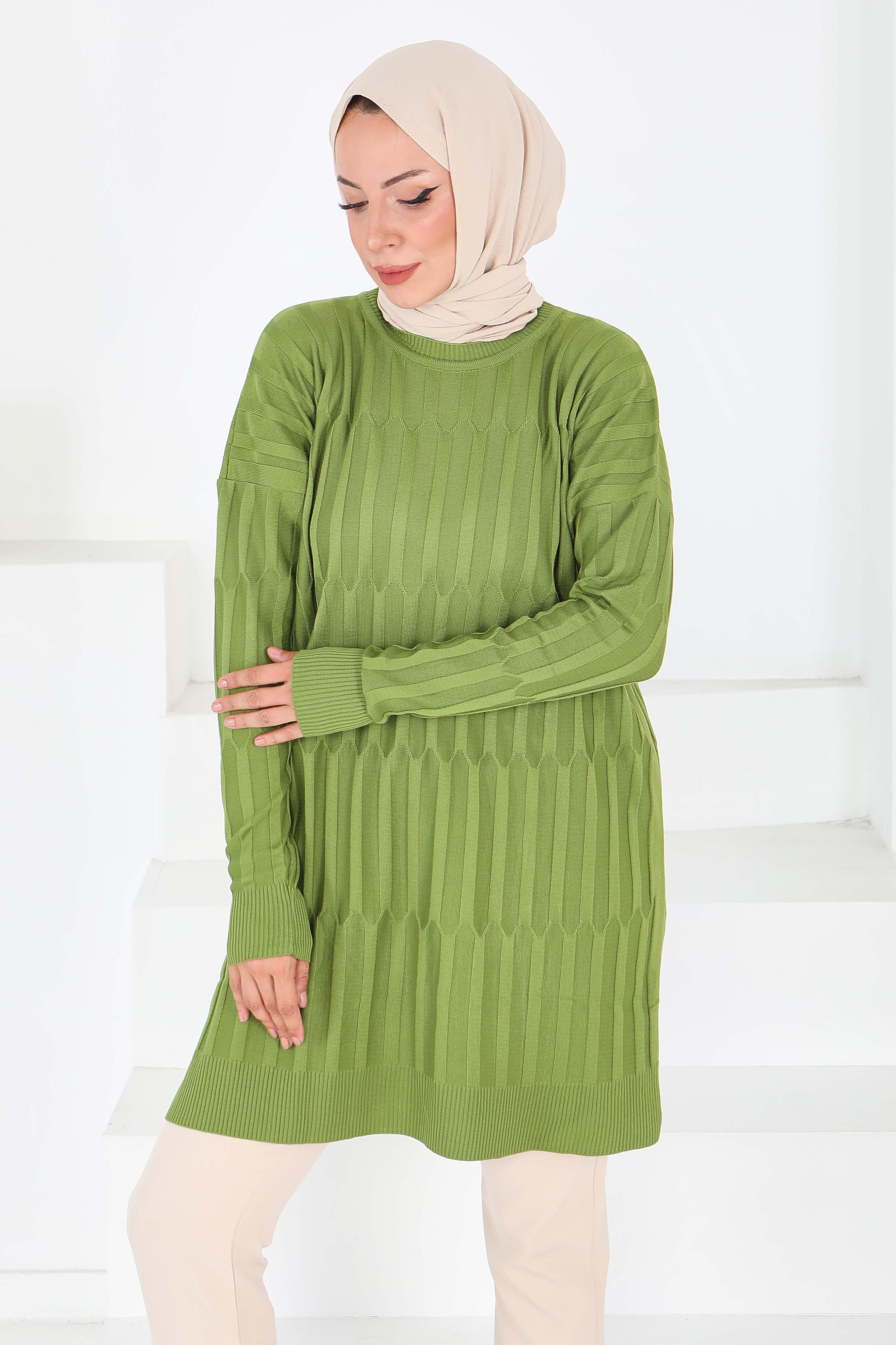 Janjanlı Triko Tunik - 27797-HAKI - 3