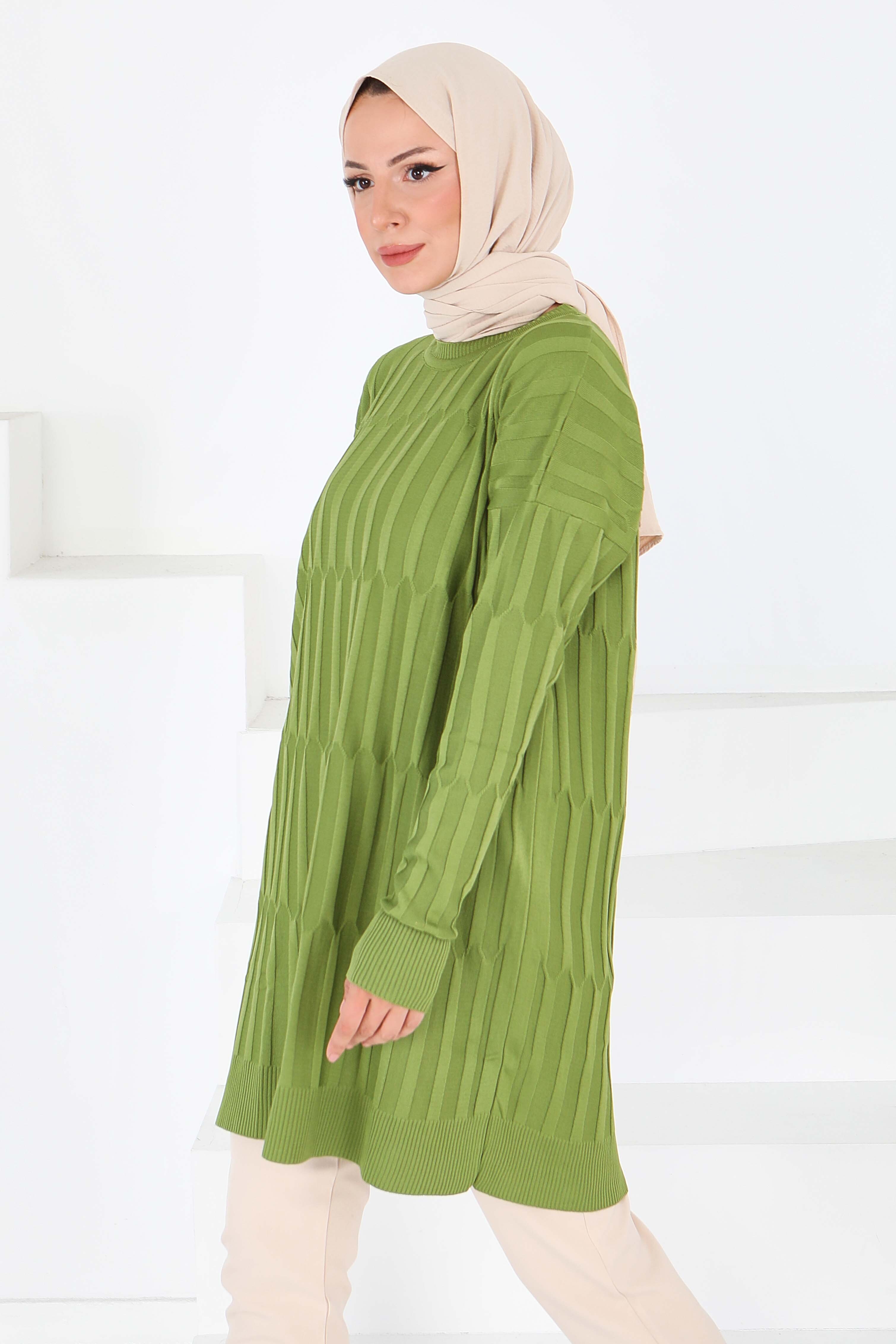 Janjanlı Triko Tunik - 27797-HAKI - 4