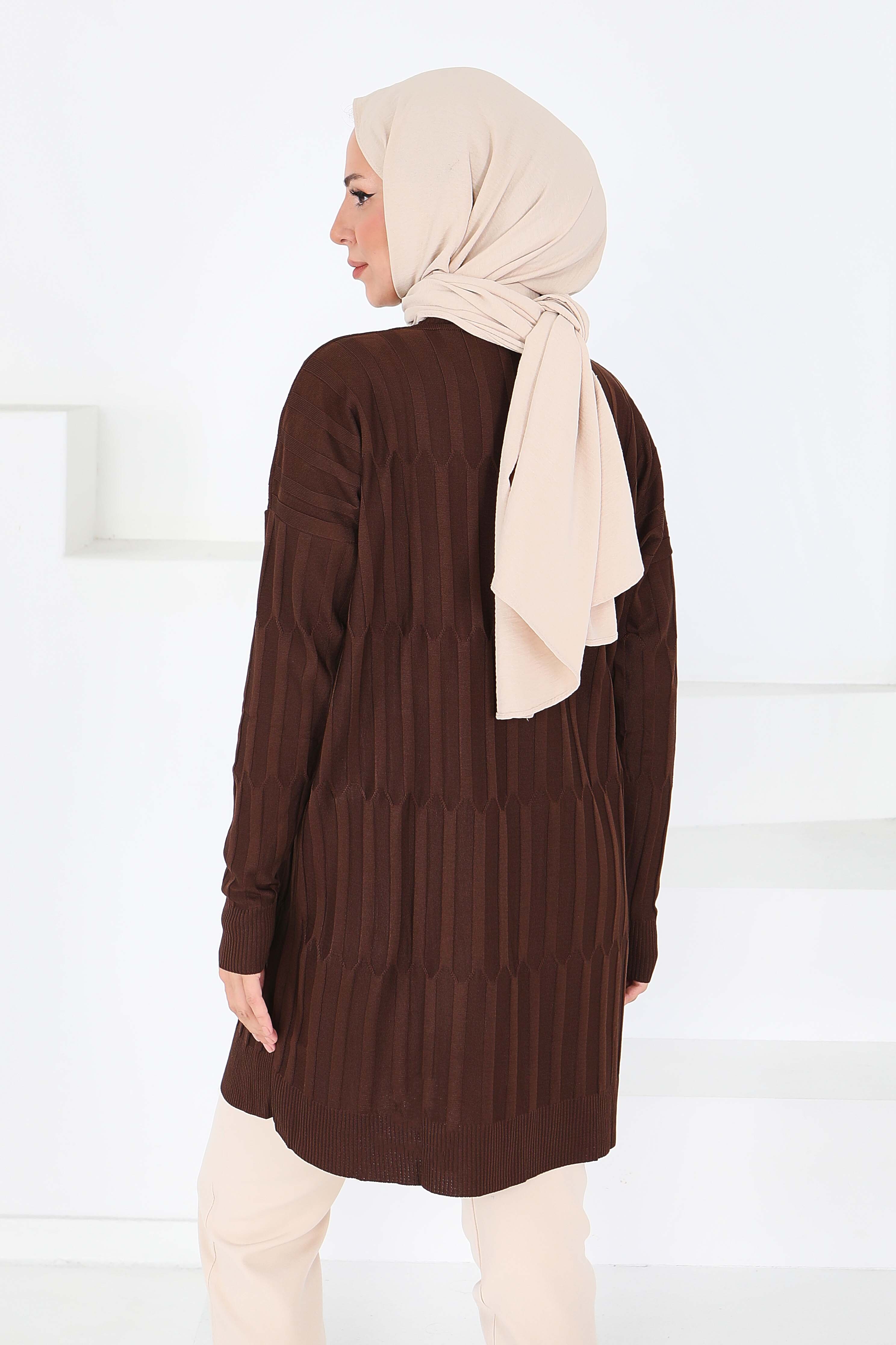 Janjanlı Triko Tunik - 27797-KAHVE - 4