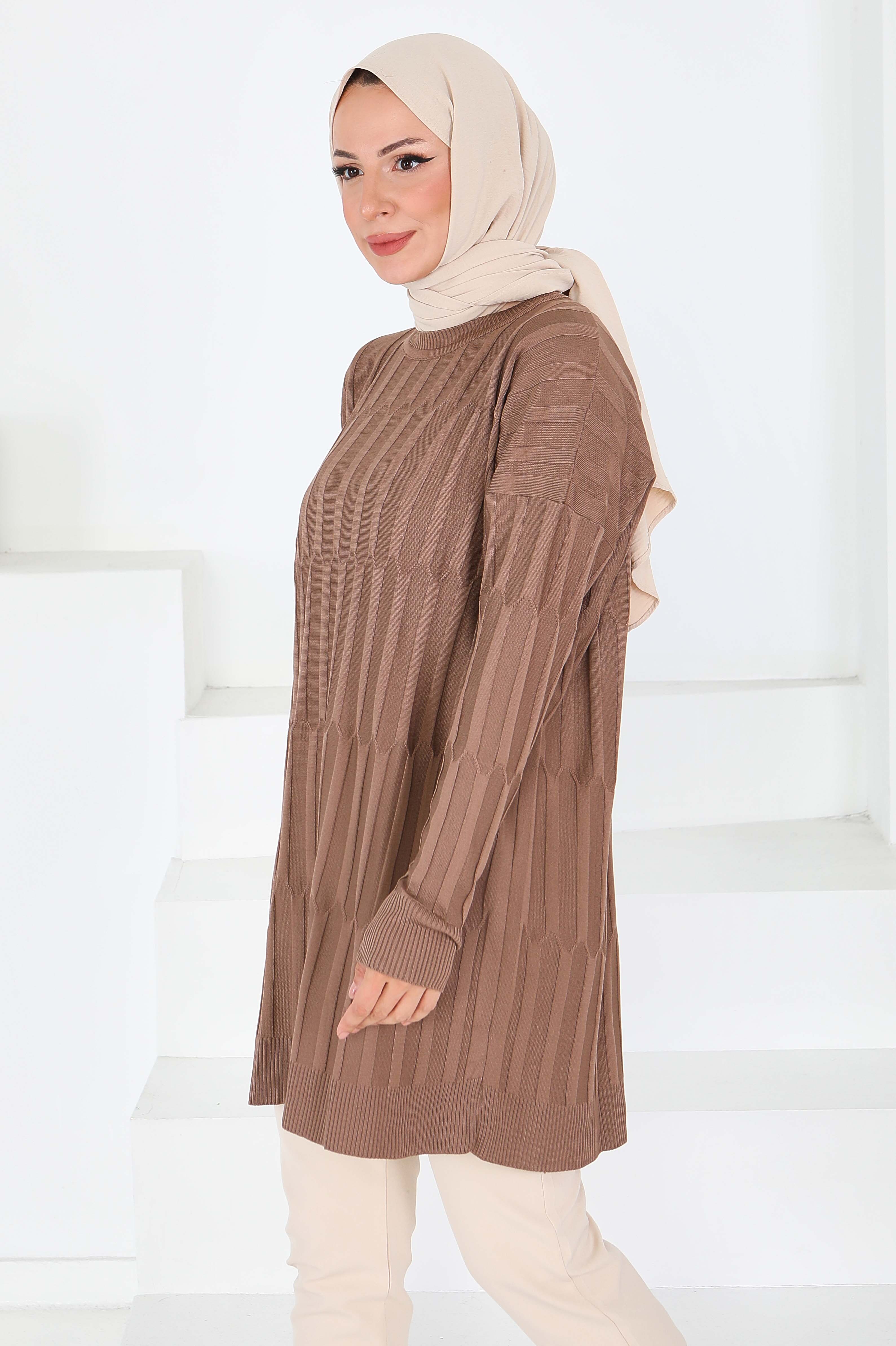 Janjanlı Triko Tunik - 27797-KOYU-VIZON - 1