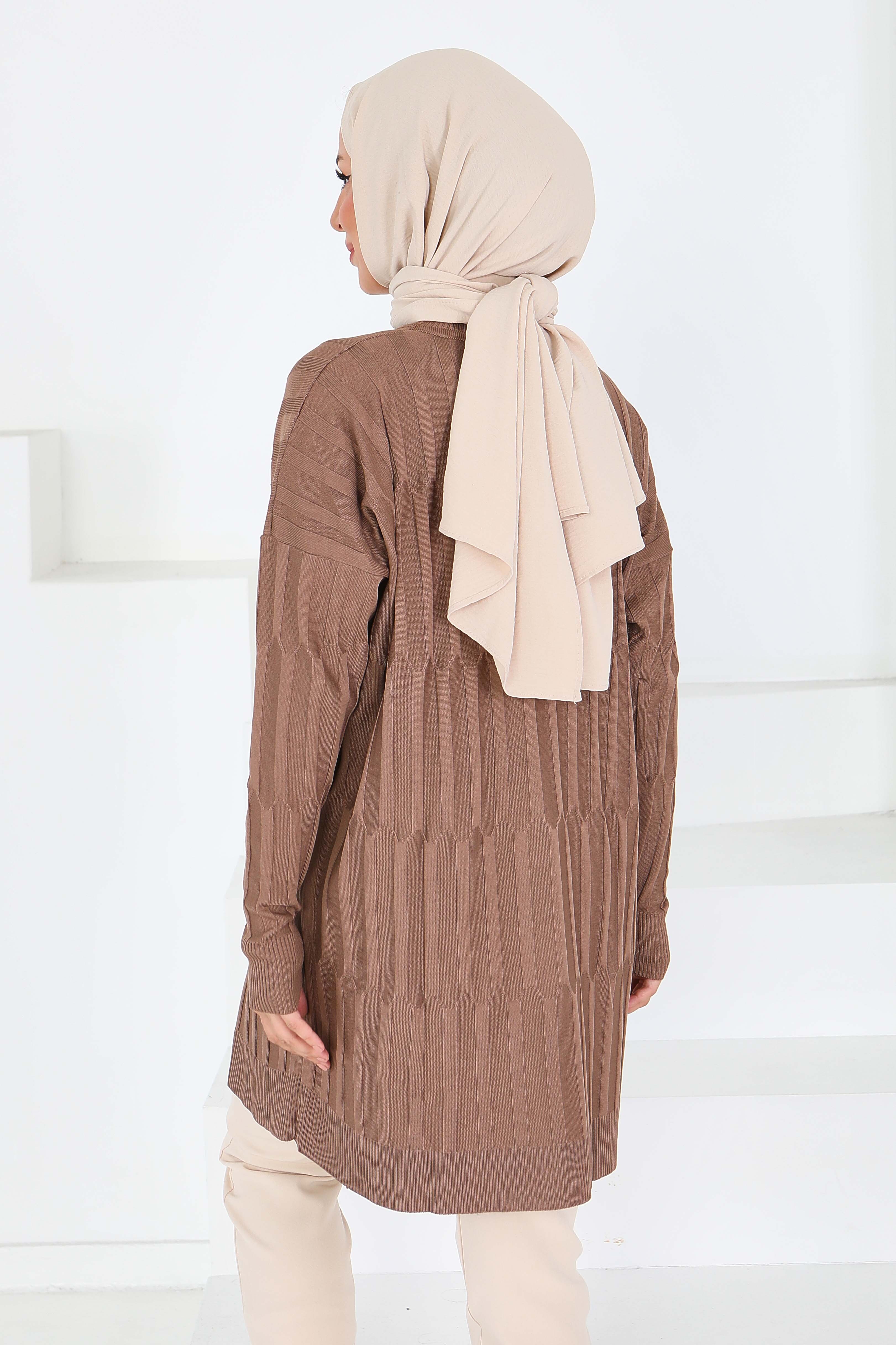 Janjanlı Triko Tunik - 27797-KOYU-VIZON - 5