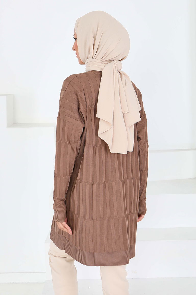 Janjanlı Triko Tunik - 27797-KOYU-VIZON - TOFİSA