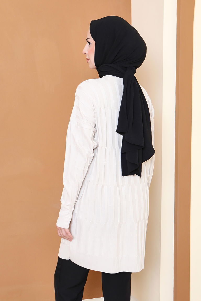 Janjanlı Triko Tunik - 27797-KREM - TOFİSA