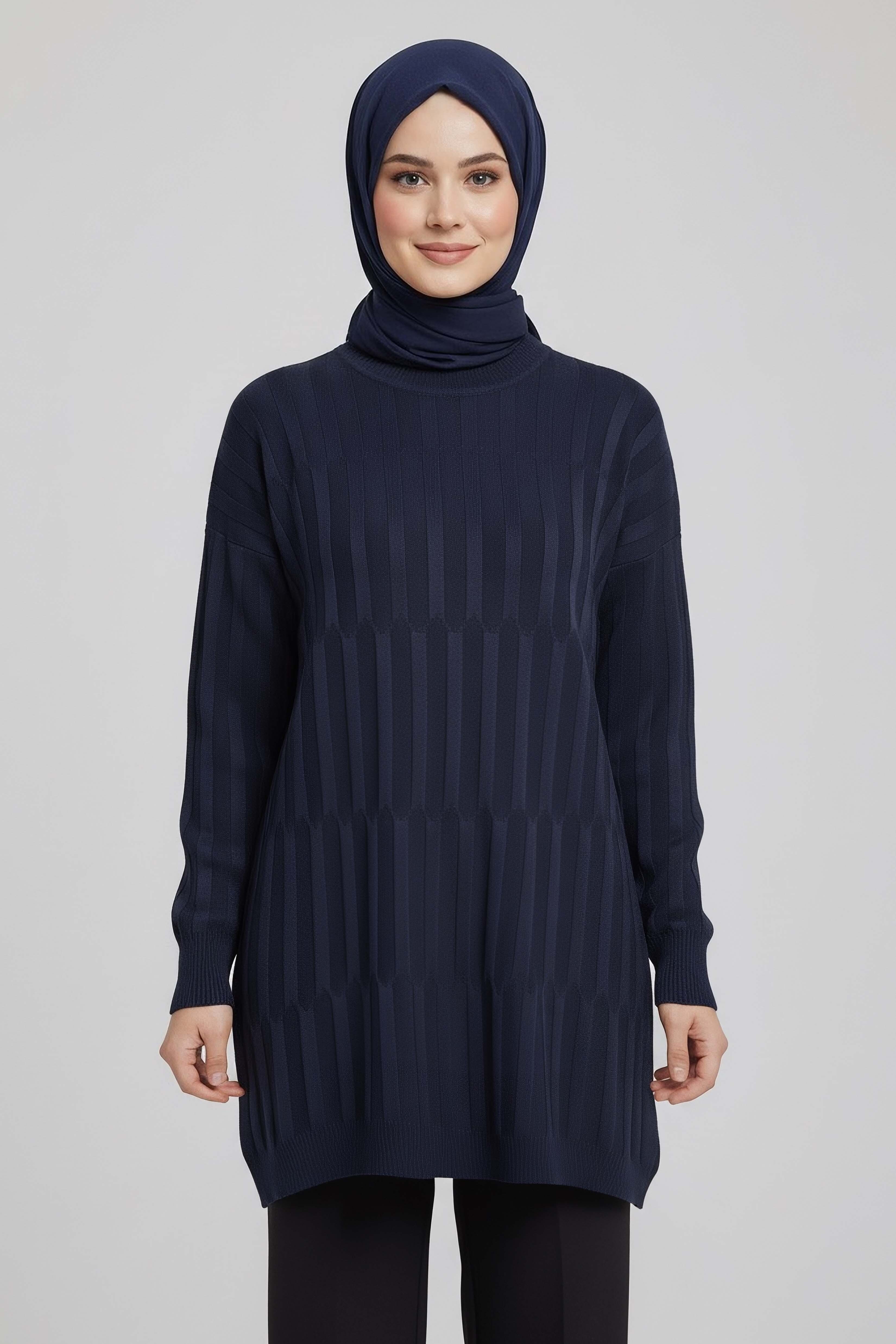 Janjanlı Triko Tunik - 27797-LACIVERT - 2