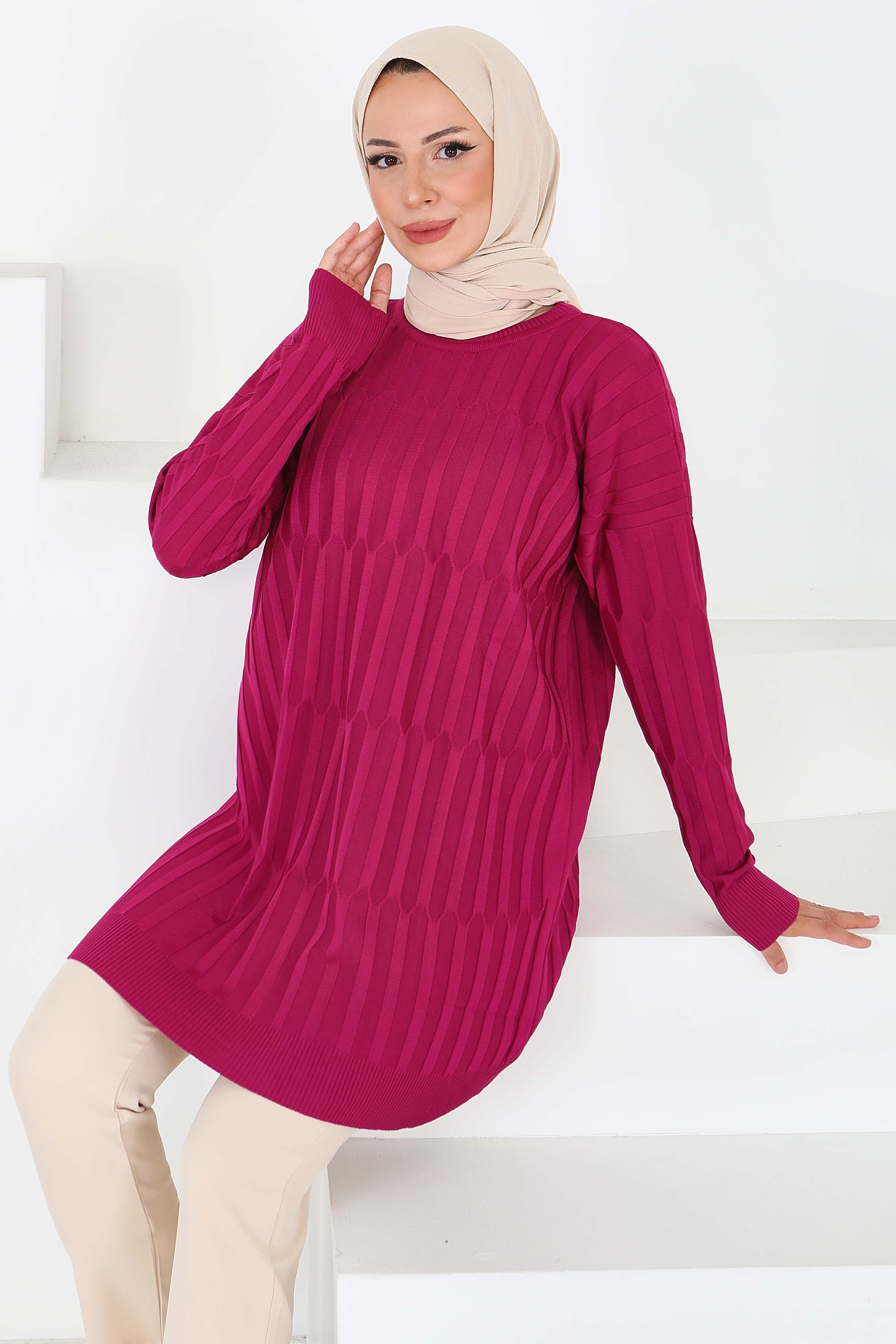 Janjanlı Triko Tunik - 27797-MOR - 1