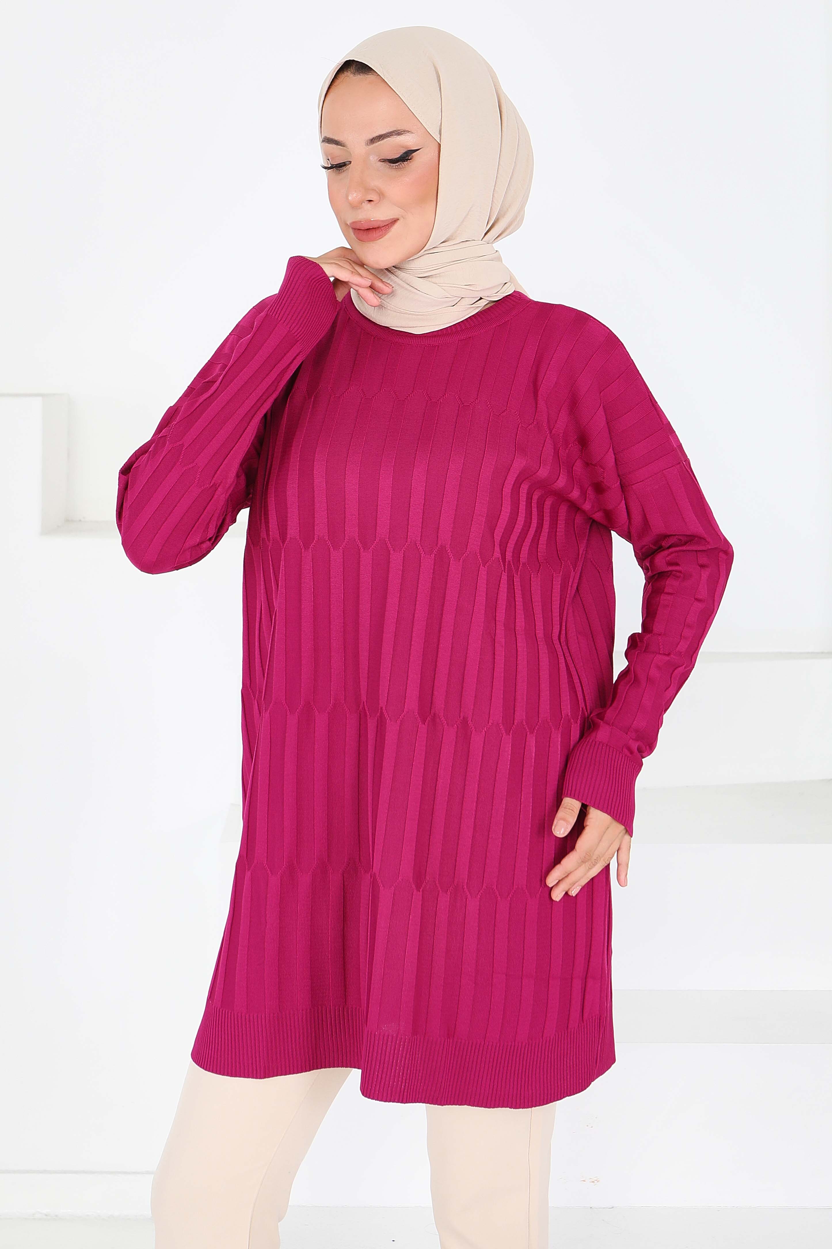 Janjanlı Triko Tunik - 27797-MOR - 2