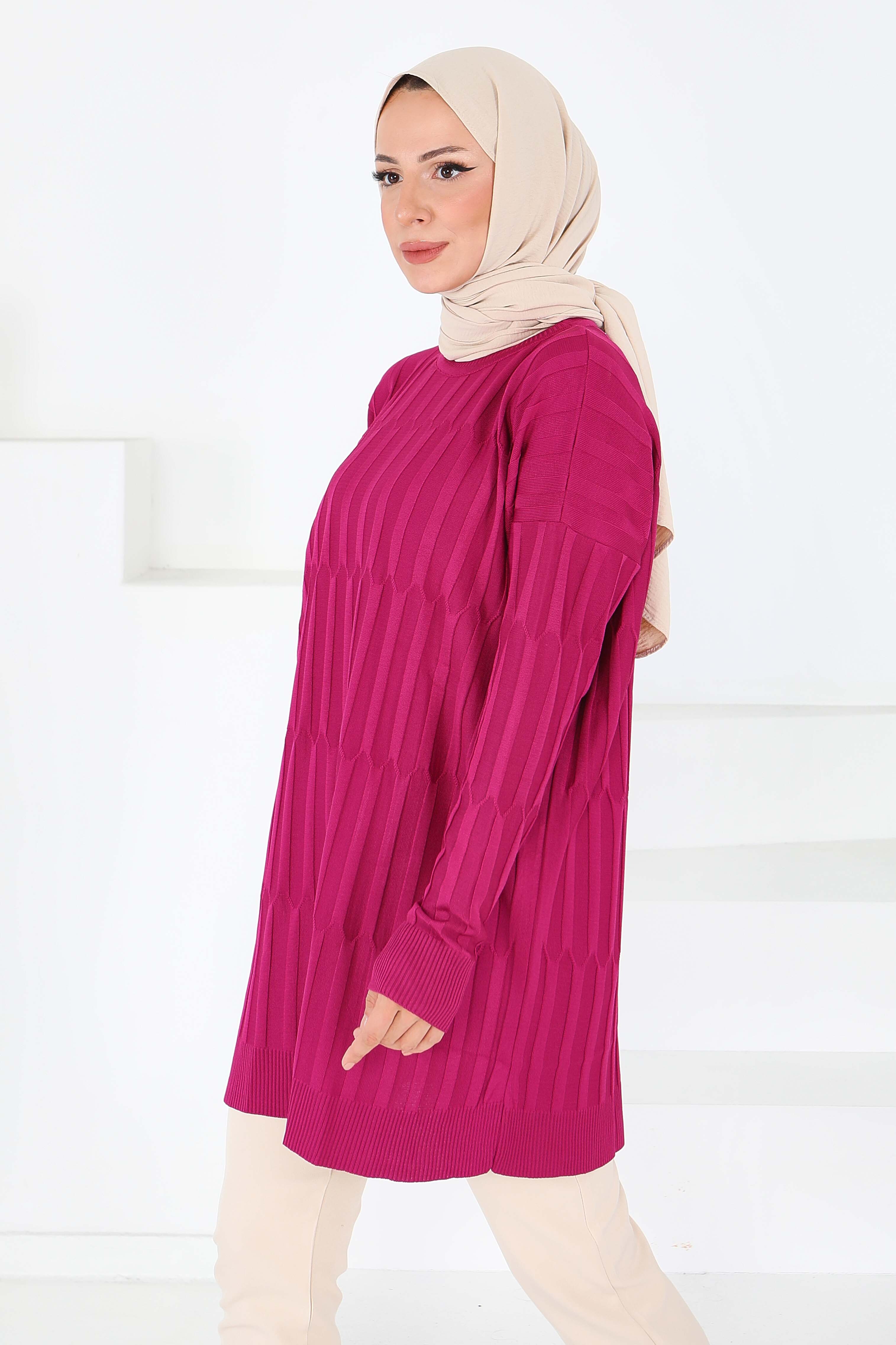 Janjanlı Triko Tunik - 27797-MOR - 3