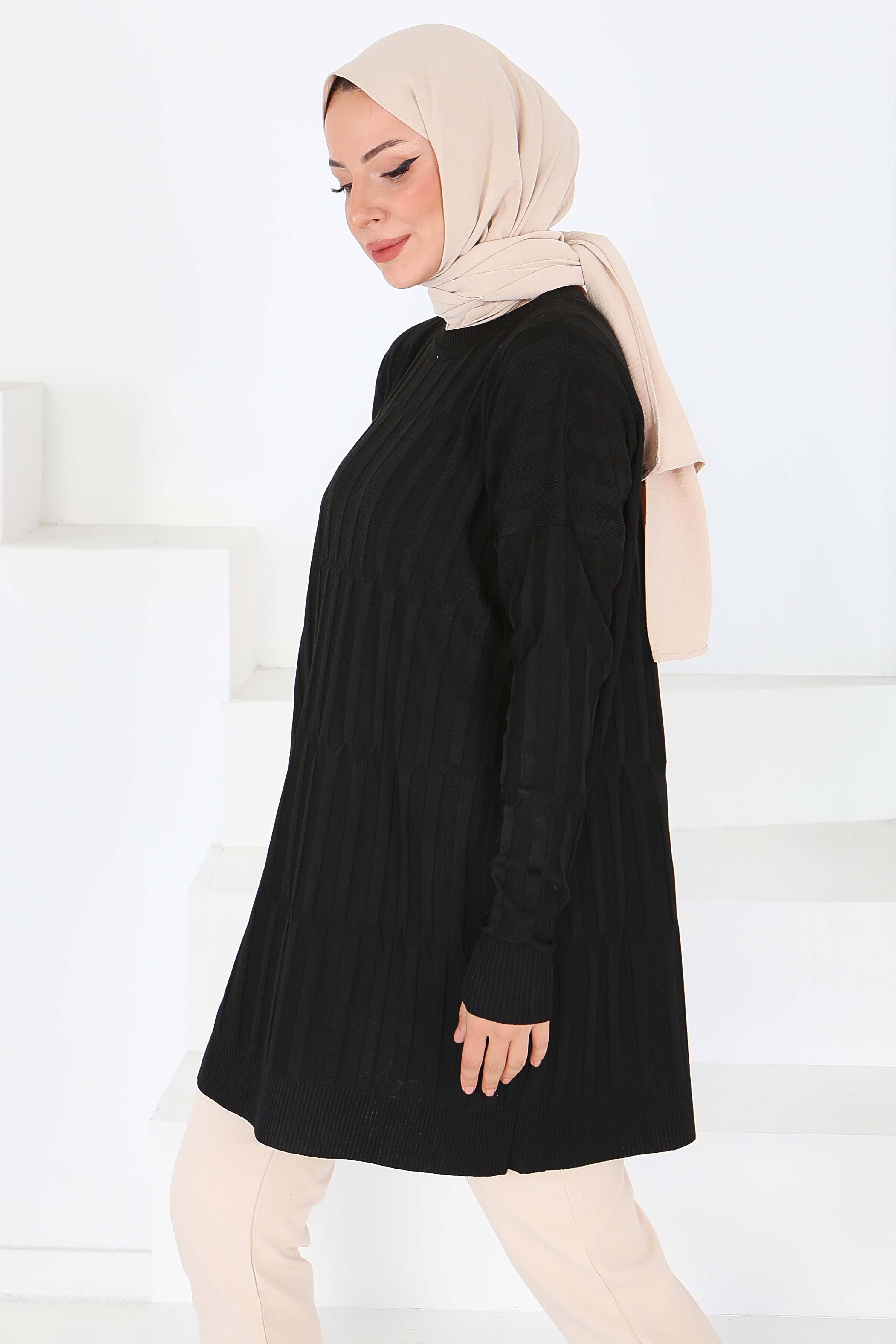 Janjanlı Triko Tunik - 27797-SIYAH - 3