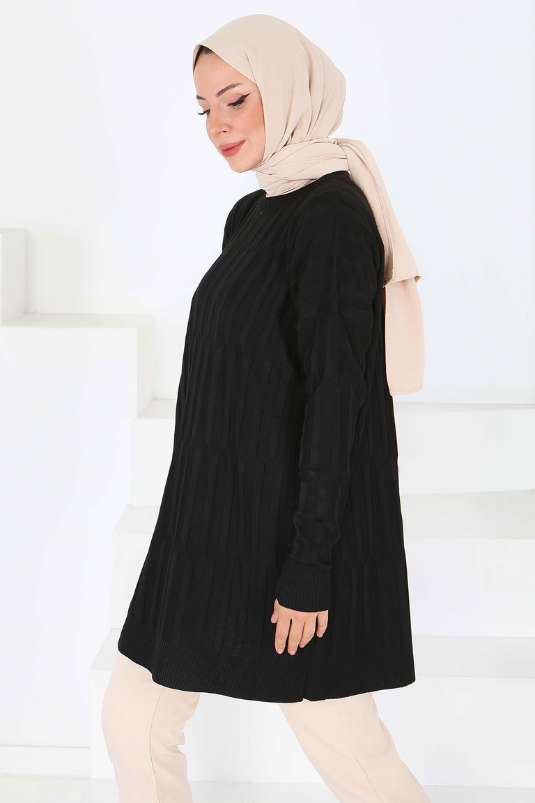 Janjanlı Triko Tunik - 27797-SIYAH - TOFİSA