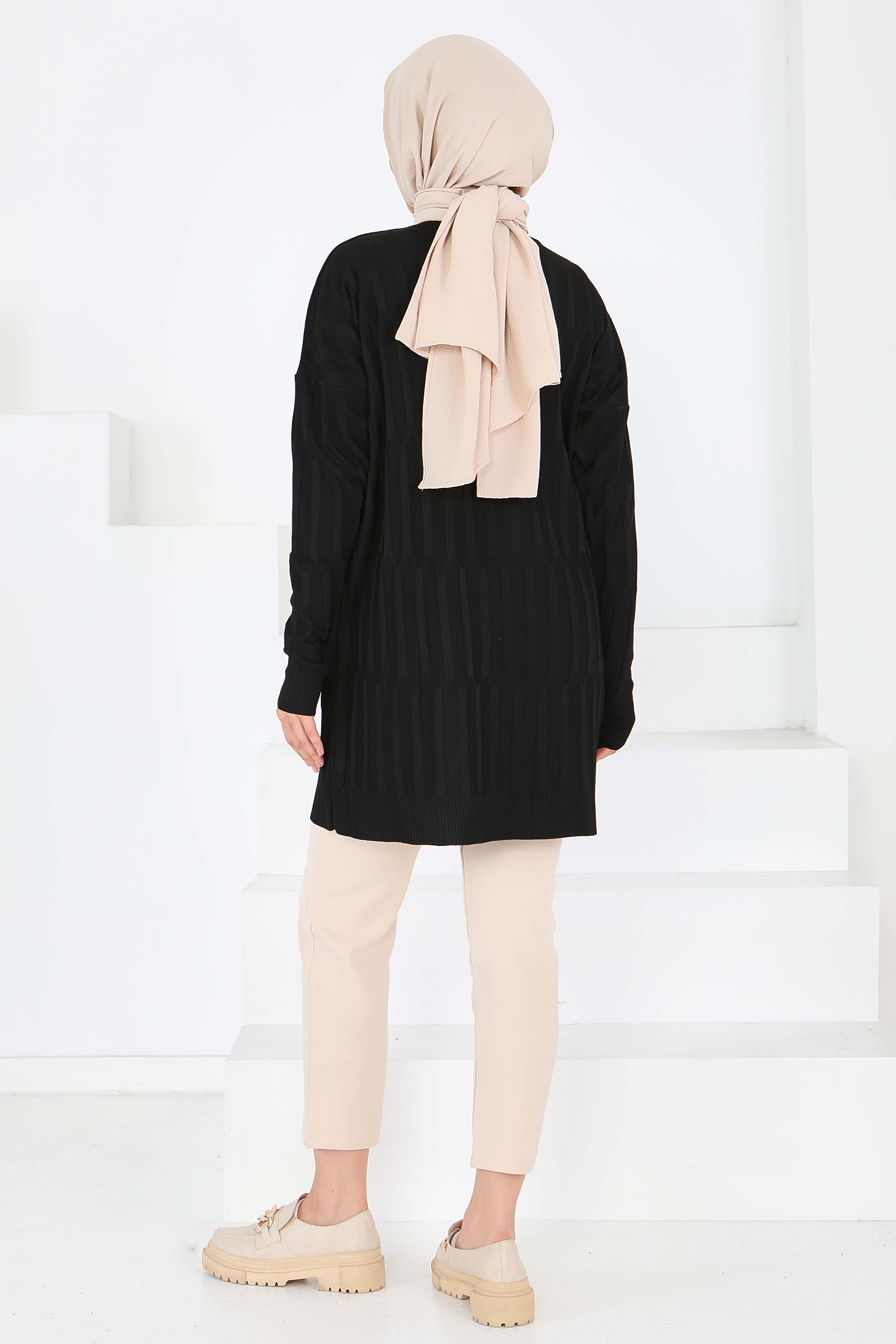 Janjanlı Triko Tunik - 27797-SIYAH - 4