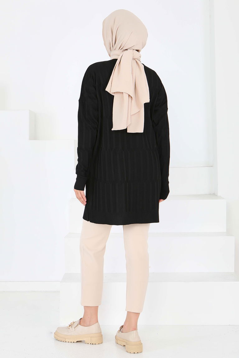 Janjanlı Triko Tunik - 27797-SIYAH - TOFİSA