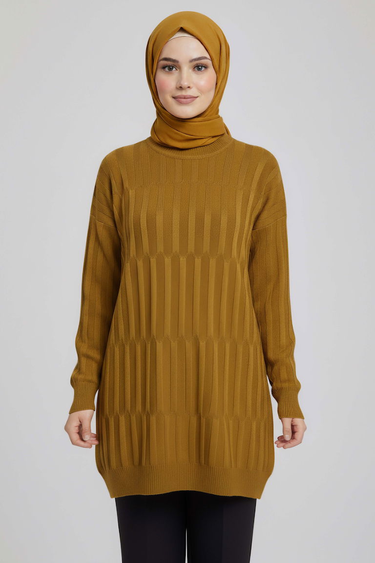 Janjanlı Triko Tunik - 27797-YAG-YESILI - TOFİSA