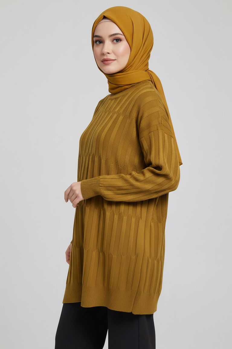 Janjanlı Triko Tunik - 27797-YAG-YESILI - TOFİSA