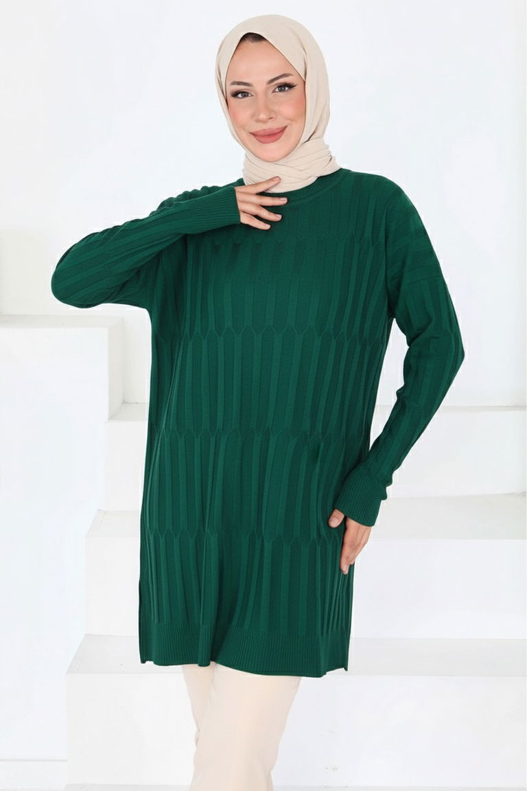 Janjanlı Triko Tunik - 27797-ZUMRUT - TOFİSA