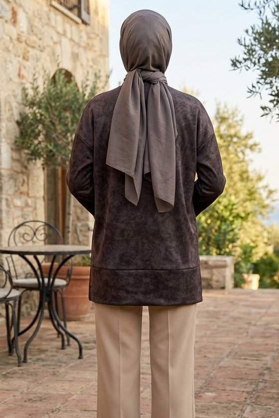 Janjanlı Yırtmaçlı Tunik Kahve - 29097-KAHVE - 3