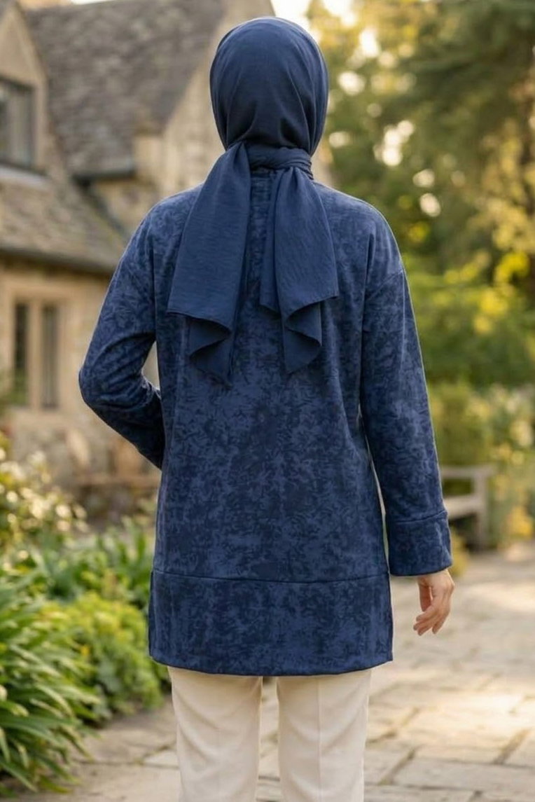 Janjanlı Yırtmaçlı Tunik Lacivert - 29097-LACIVERT - 3