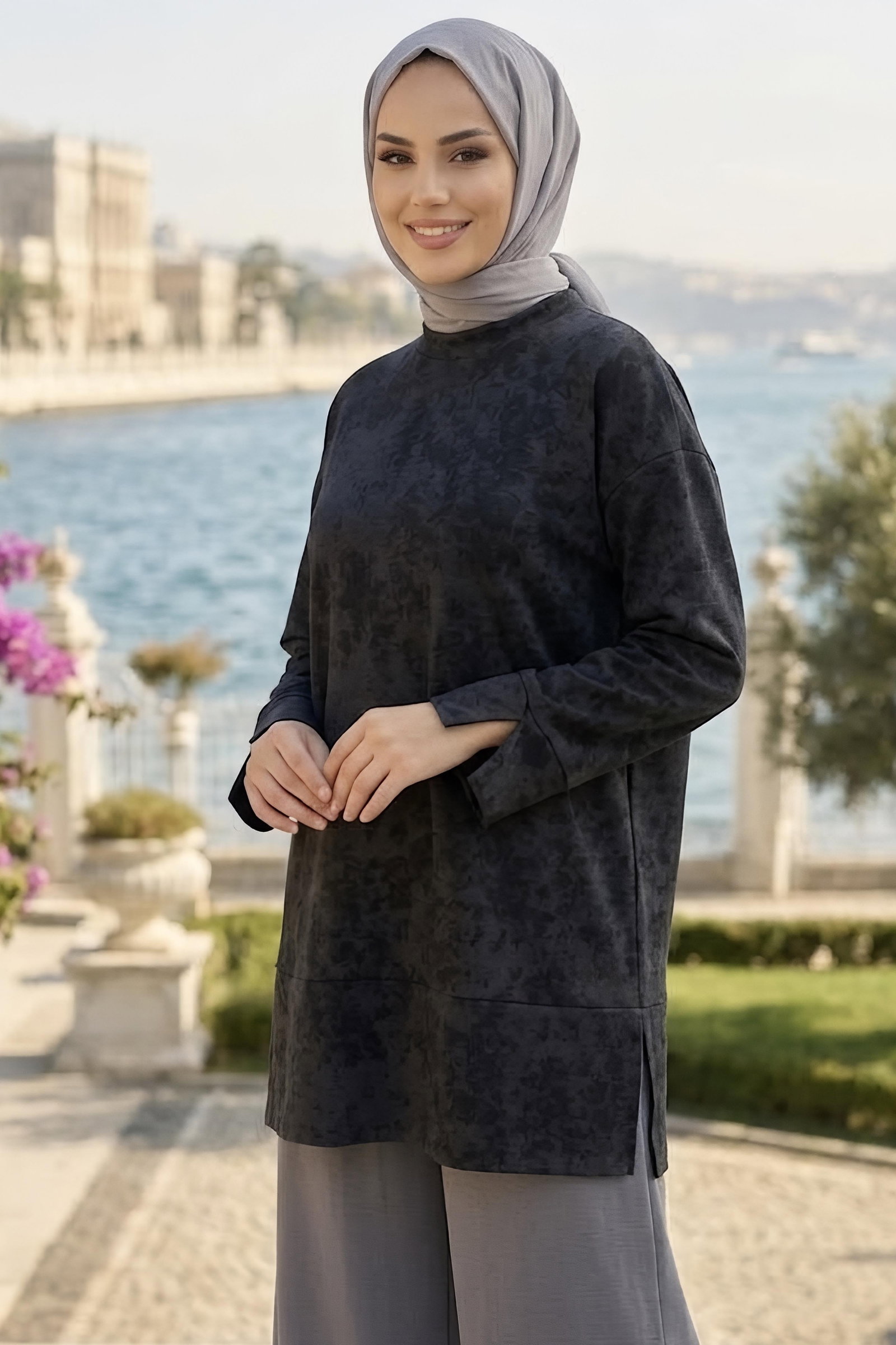 Janjanlı Yırtmaçlı Tunik Siyah - 29097-SIYAH - 3