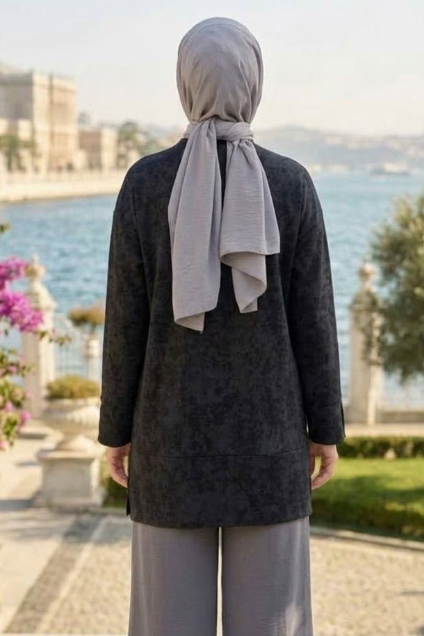 Janjanlı Yırtmaçlı Tunik Siyah - 29097-SIYAH - 4
