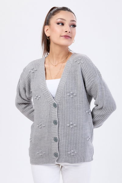 Kabarcıklı Düğmeli Triko Hırka - 27658 