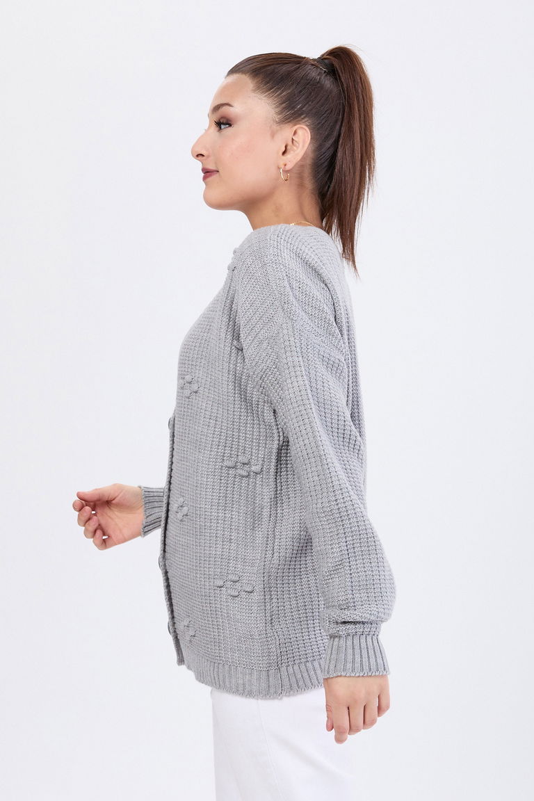 Kabarcıklı Düğmeli Triko Hırka - 27658 - TOFİSA