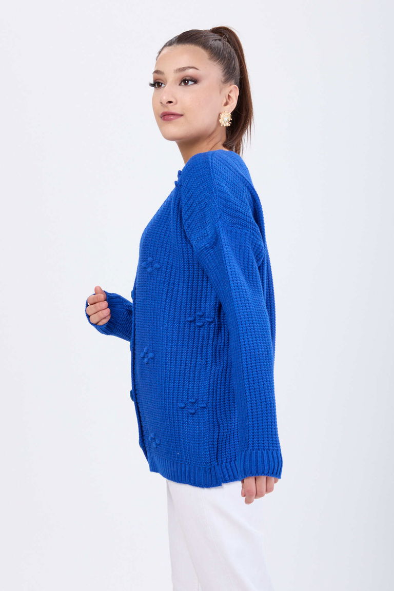 Kabarcıklı Düğmeli Triko Hırka - 27658 - TOFİSA