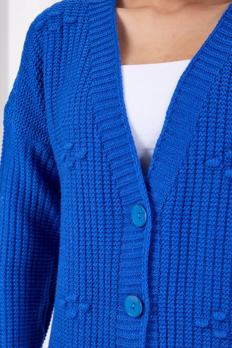 Kabarcıklı Düğmeli Triko Hırka - 27658 - TOFİSA