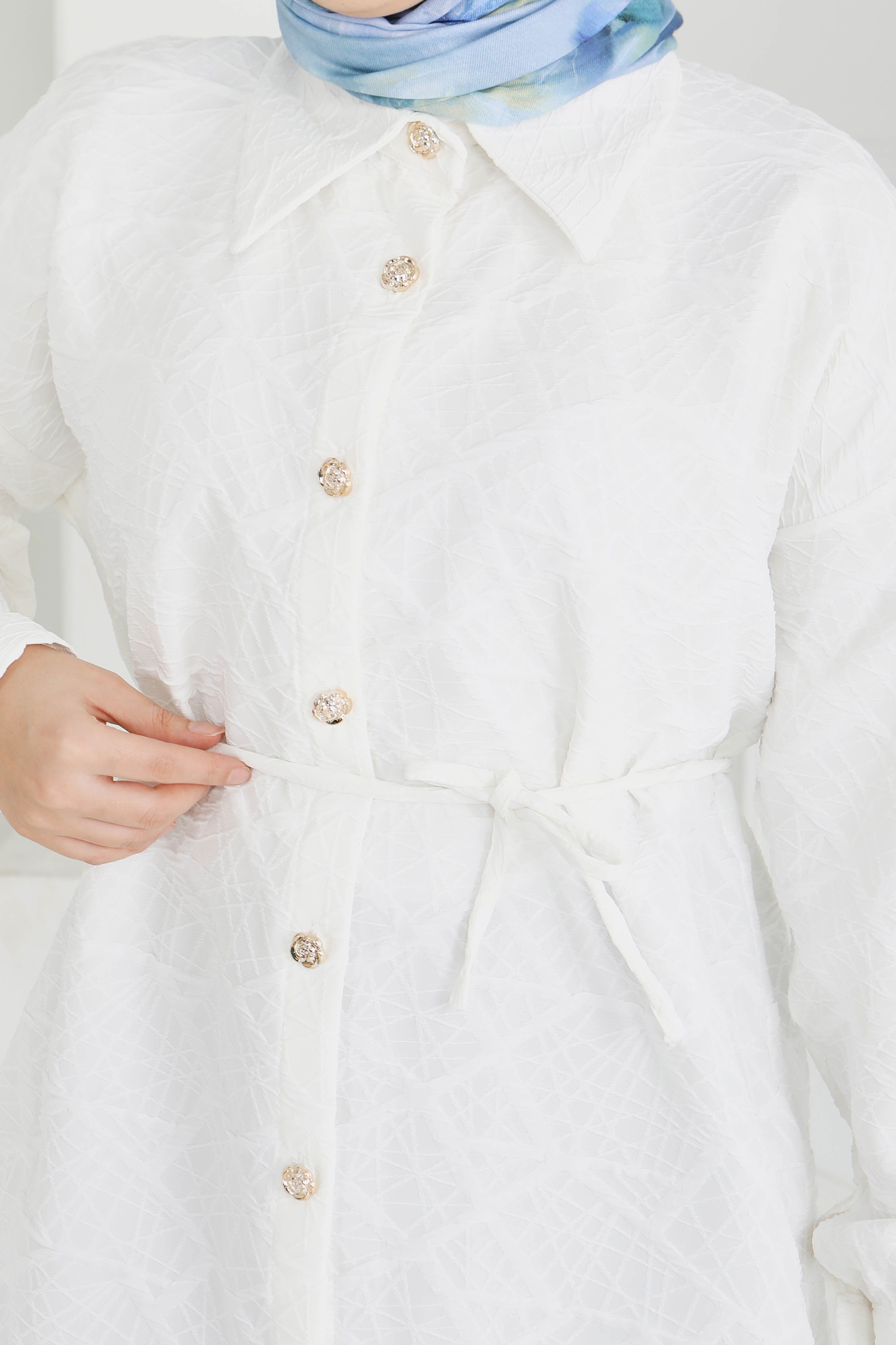 Kabartma Detaylı Düğmeli Tunikq - 28205-BEYAZ - 5