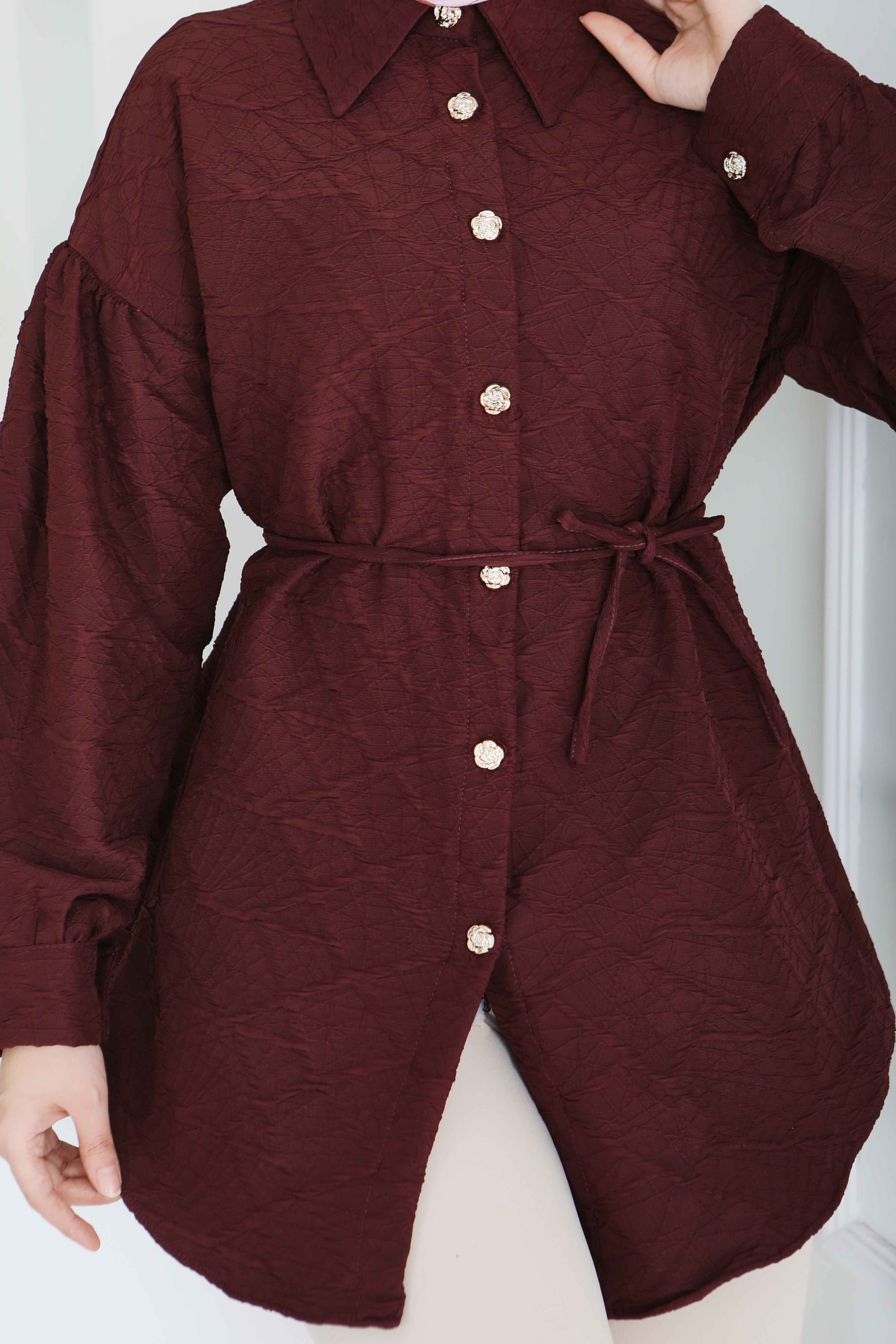 Kabartma Detaylı Düğmeli Tunikq - 28205-BORDO - 4